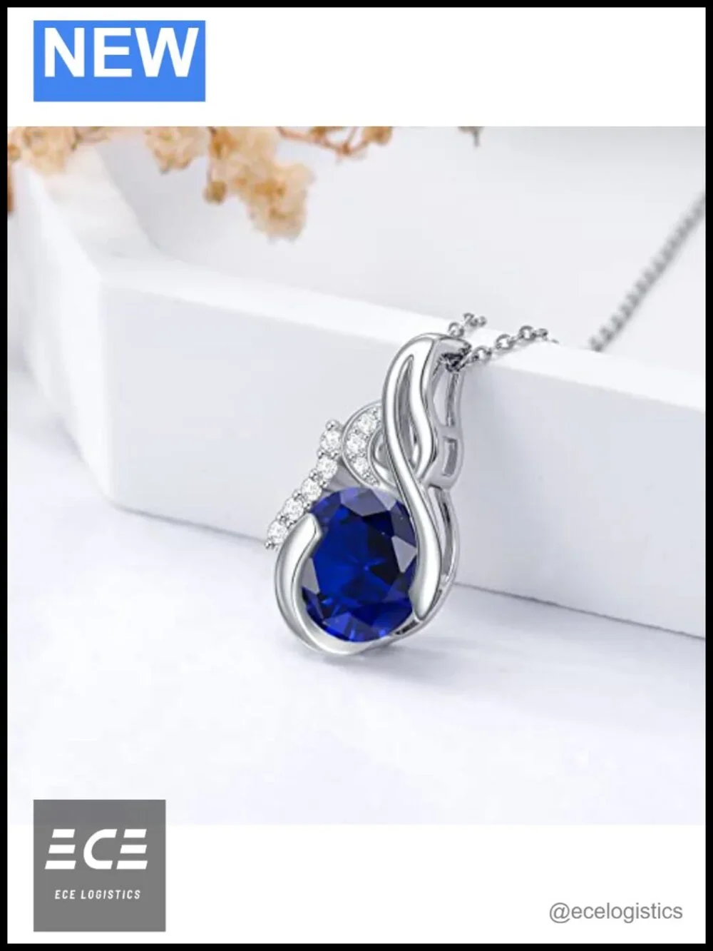 Sterling Silver Sapphire Birthstone Pendant Necklace 18 Inch September Gift